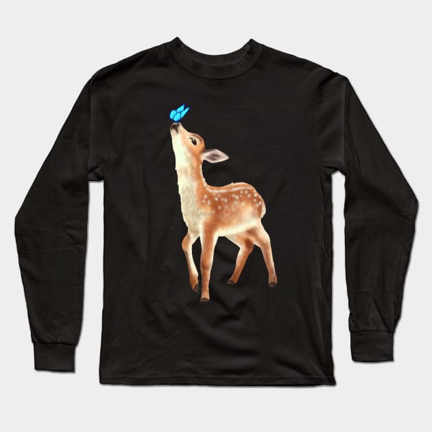 Butterfly and Fawn Long Sleeve T-Shirt by MariDesigns